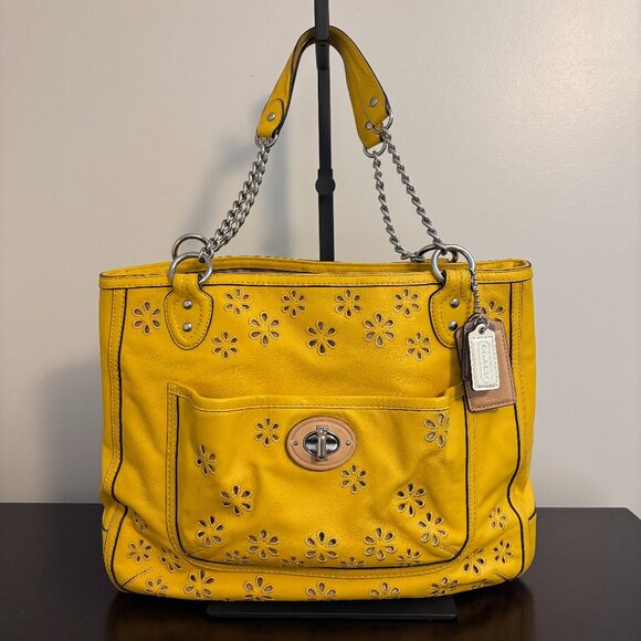 Coach Yellow Tote Bag with Floral Cutouts - Picture 1 of 13